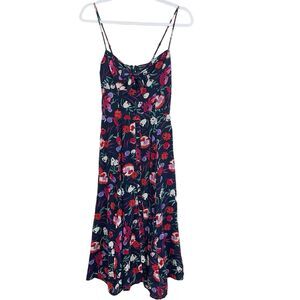 Yumi Kim Anthropologie Silk Dress Size Extra Small Floral Fit Flare Smocked Side